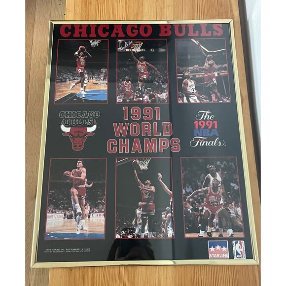 Chicago Bulls 1991 NBA Finals World Champs Framed Poster – Vintage Starline - Picture 2 of 8